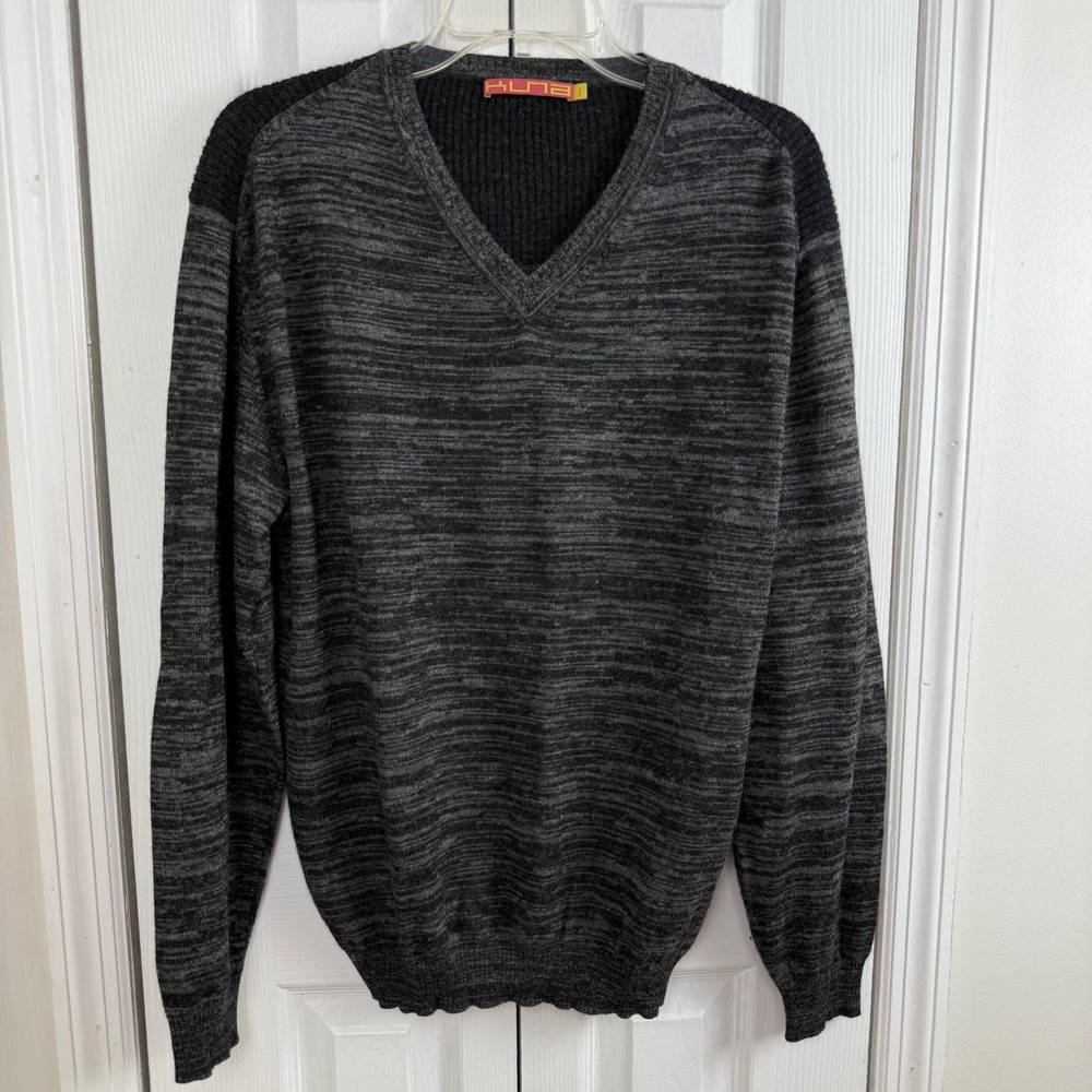Kuna Baby Alpaca Sweater Gray V Neck Elbow Patch Luxury‎ Peru Knit Women M/L